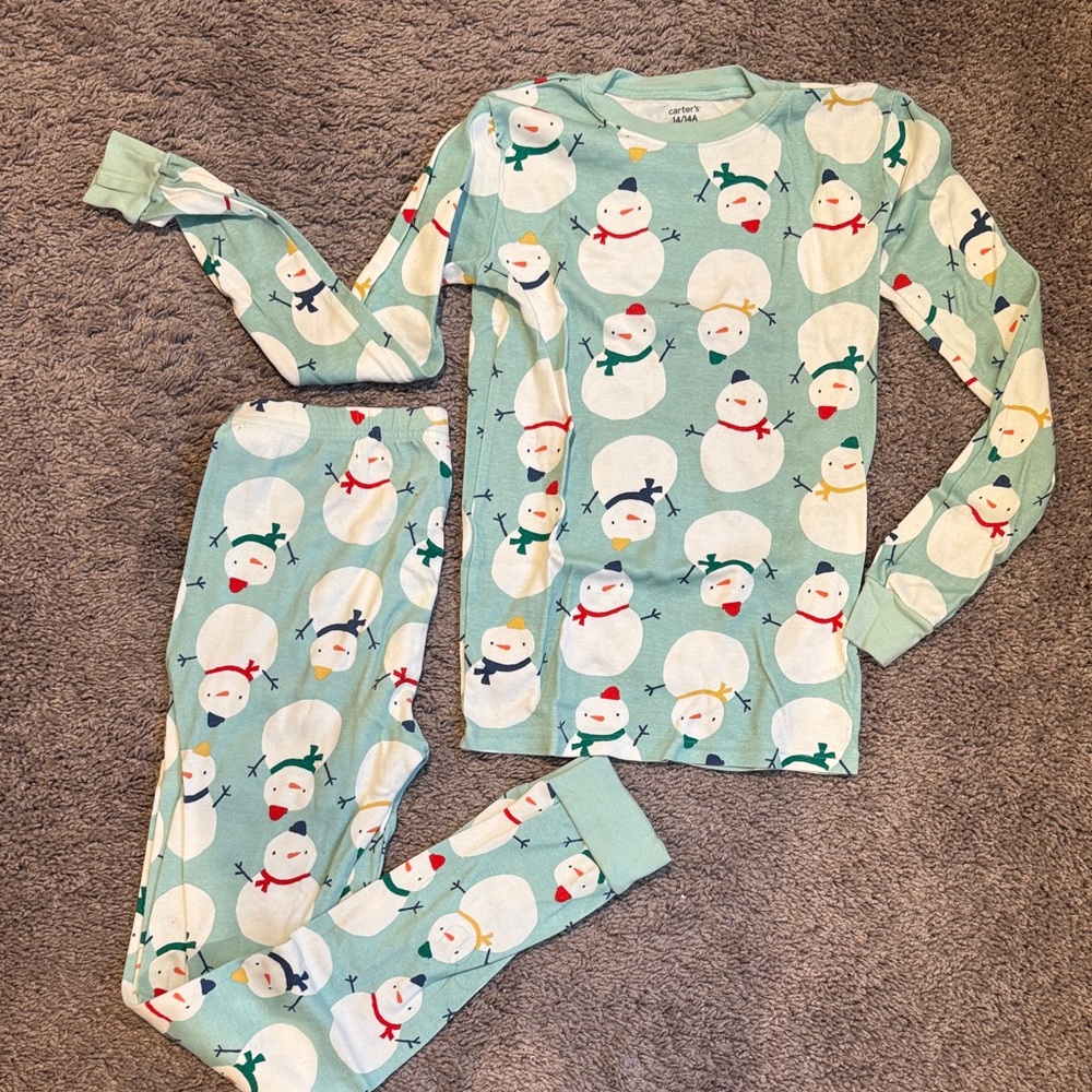 Carter's Snowman Print Kids Pajama Set - Light Blue